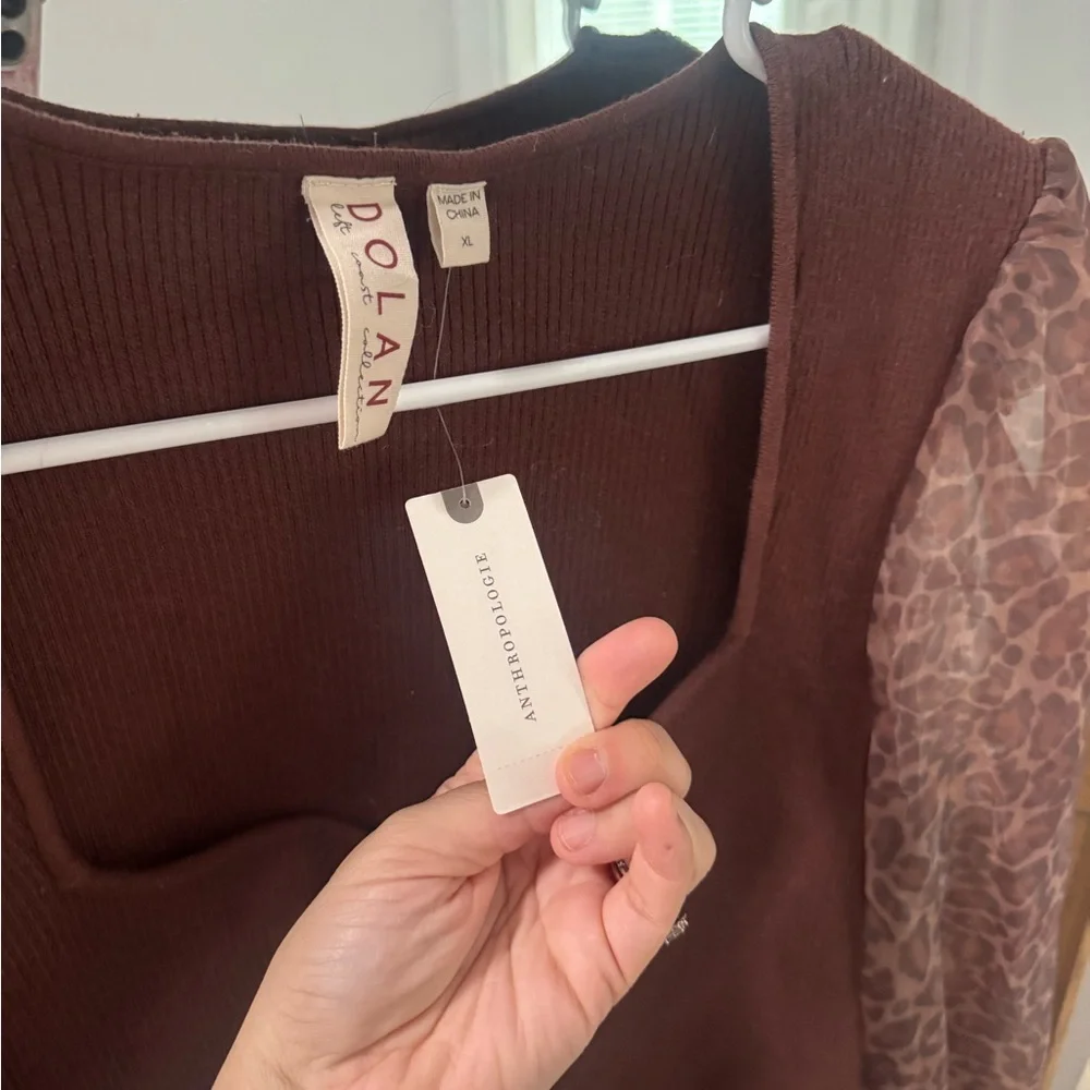 BNWT Anthropologie DOLAN Cheetah/Leopard Puff-Sleeve Sweater Top - Picture 5 of 5